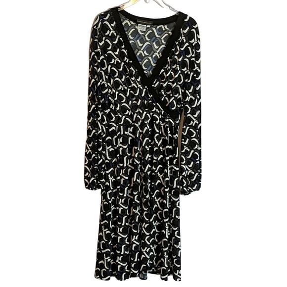 EUC Faux Wrap Dress Blue/Black/White/Gray - Picture 1 of 7